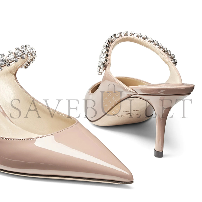 JIMMY CHOO BING 65 BALLET PINK PATENT LEATHER MULES WITH CRYSTAL STRAP BING65PAT JIMMY CHOO BING 65 BALLET PINK PATENT LEATHER MULES WITH CRYSTAL STRAP BING65PAT